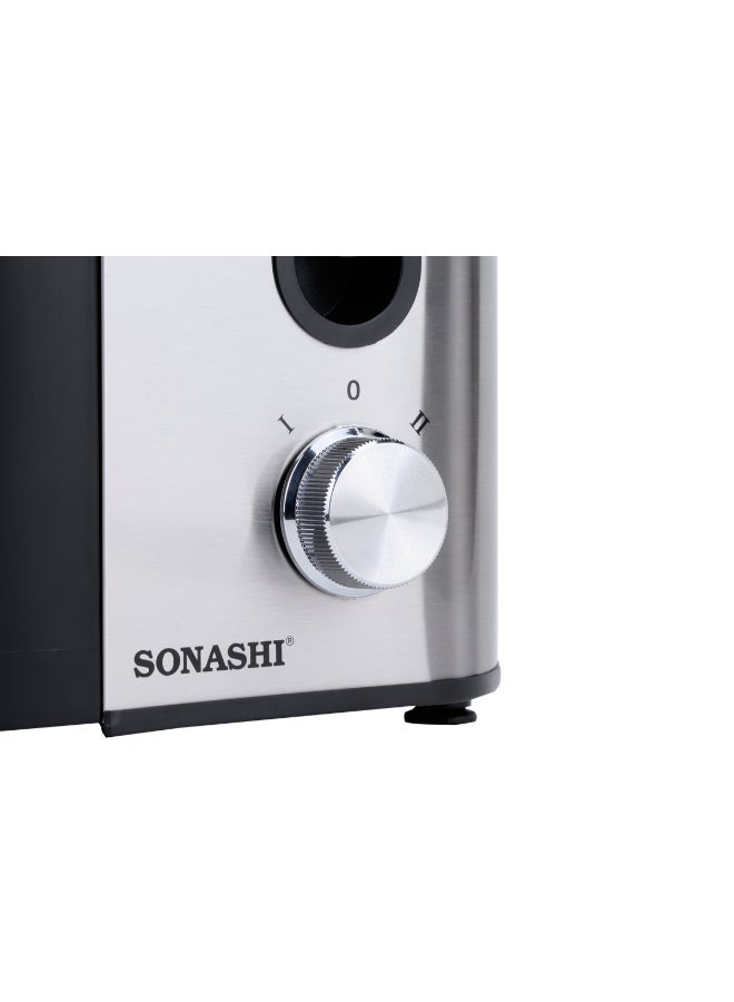 SONASHI - Juice Extractor with 2 Speeds - 1.2L Large Pulp Container | Whole Fruit Juice Extractor with Stainless Steel Body & Mesh Strainer | Motor Overheat Protection 1.2 L 400 W SPJ-507 Black/Silver - Image 1