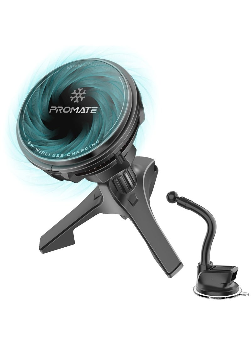PROMATE Ultra-Fast Magnetic Wireless Car Charger With Semiconductor Refrigeration Cooling, 15W Output, AC Vent, Gooseneck Mount, Charge Protection,360 Degree Rotation And Cradleless Design,MagChill-GA Black - Image 1