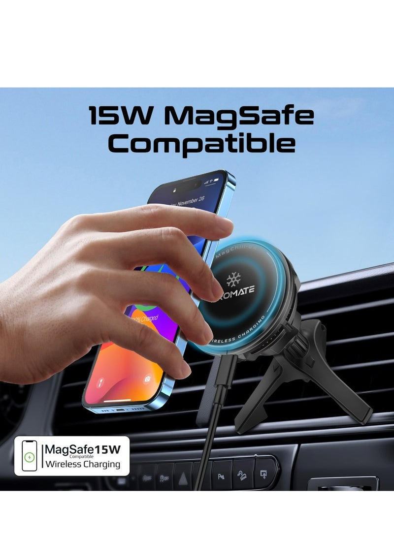PROMATE Ultra-Fast Magnetic Wireless Car Charger With Semiconductor Refrigeration Cooling, 15W Output, AC Vent, Gooseneck Mount, Charge Protection,360 Degree Rotation And Cradleless Design,MagChill-GA Black - Image 2
