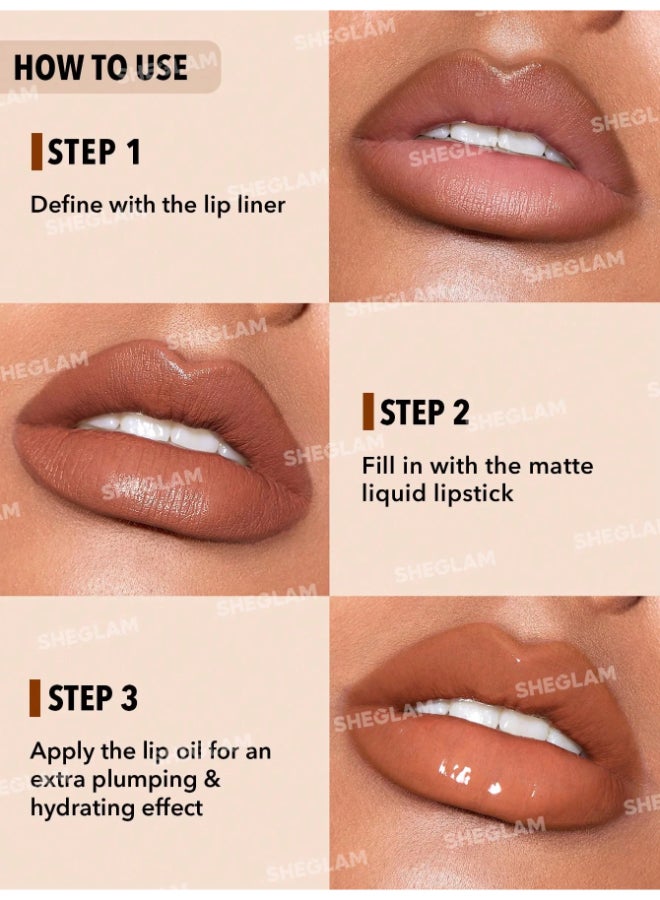 SHEGLAM Soft 90's Glam Lip liner and Lip Duo Set-Haute Cocoa Lip Set Multicolor  - Image 3