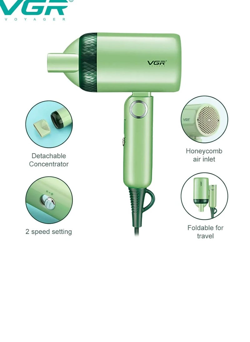 VGR V-421 Professional Foldable Hair Dryer 1200W DC Motor 2 Speed Settings Comes With Styling Concentrator, Overheating Protection & a Hanging Loop - Green - Image 5