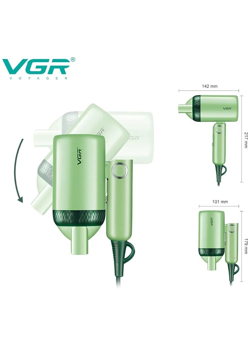 VGR V-421 Professional Foldable Hair Dryer 1200W DC Motor 2 Speed Settings Comes With Styling Concentrator, Overheating Protection & a Hanging Loop - Green - Image 3