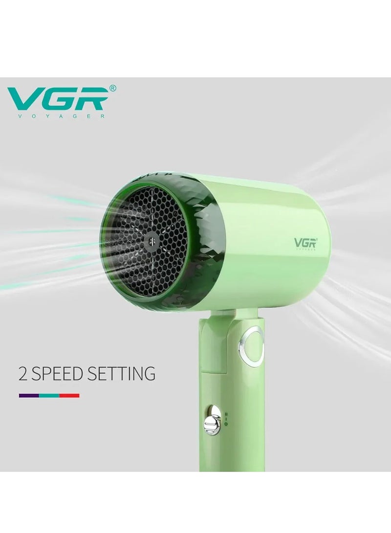 VGR V-421 Professional Foldable Hair Dryer 1200W DC Motor 2 Speed Settings Comes With Styling Concentrator, Overheating Protection & a Hanging Loop - Green - Image 2