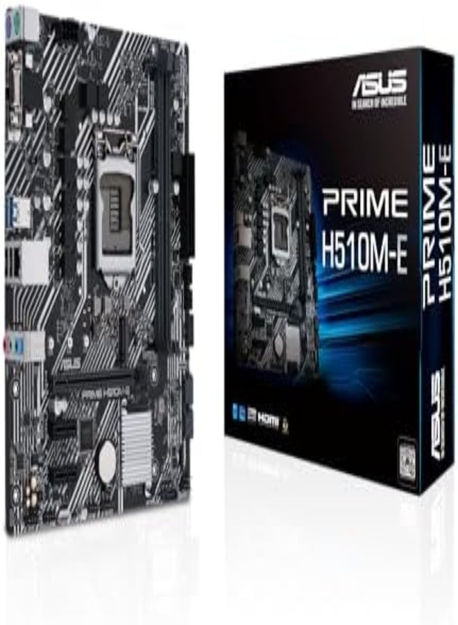 أسوس PRIME H510M E INTEL H510 LGA 1200 micro ATX motherboard with PCIe 4.0, 32Gbps M.2 slot, Intel 1 Gb Ethernet, DisplayPort, HDMI, D Sub, USB 3.2 Gen 1 Type A, Black 