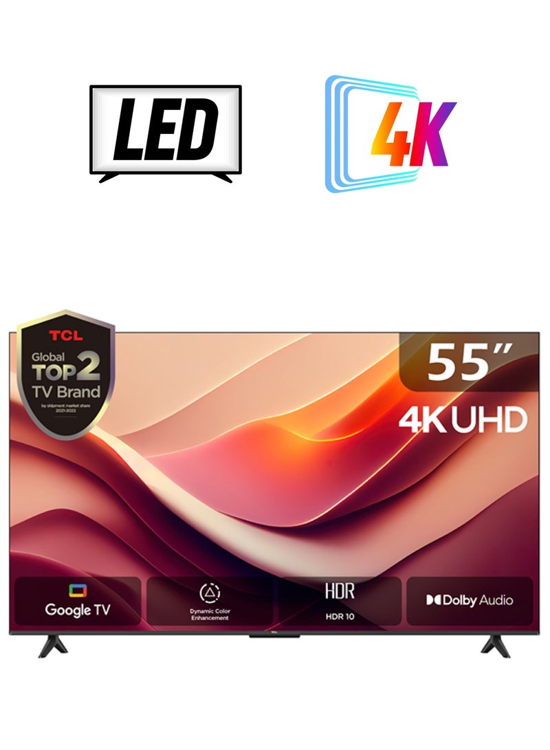 TCL - 55 Inch 4K UHD HDR10 Google TV, (2024), 60HZ, Built in receiver - 55P69B Brushed Titanium - Image 1