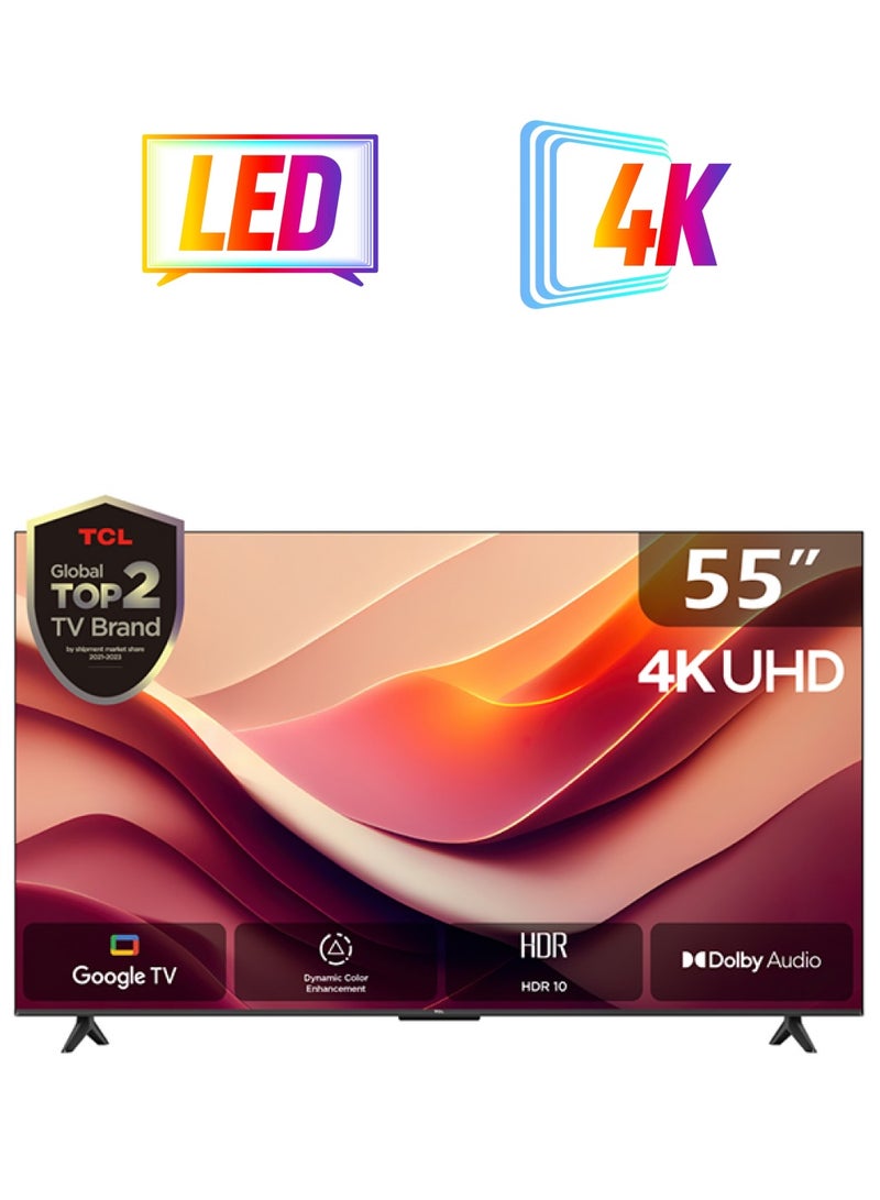 TCL 55 Inch 4K UHD HDR10 Google TV, (2024), 60HZ, Built in receiver - 55P69B Brushed Titanium - Image 1