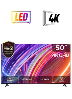 TCL 50-Inch TV 4K HDR Dolby Vision Certified Android MEMC Processor Hands Free Model (2023), Built in receiver, 60HZ, 50P61B Brushed Titanium  - Image 1