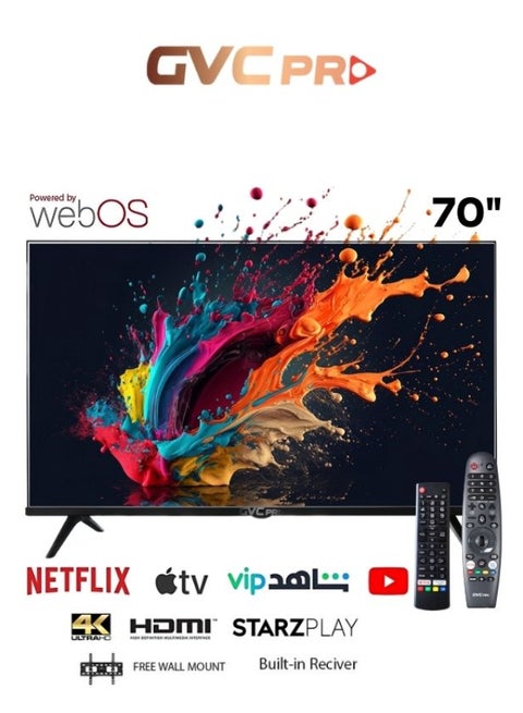 شاشة ذكية 70 بوصة نظام WebOs دقة عالية 4K مع ريموت سحري - GVC-70WS7200 GVC-70WS7200 اسود
