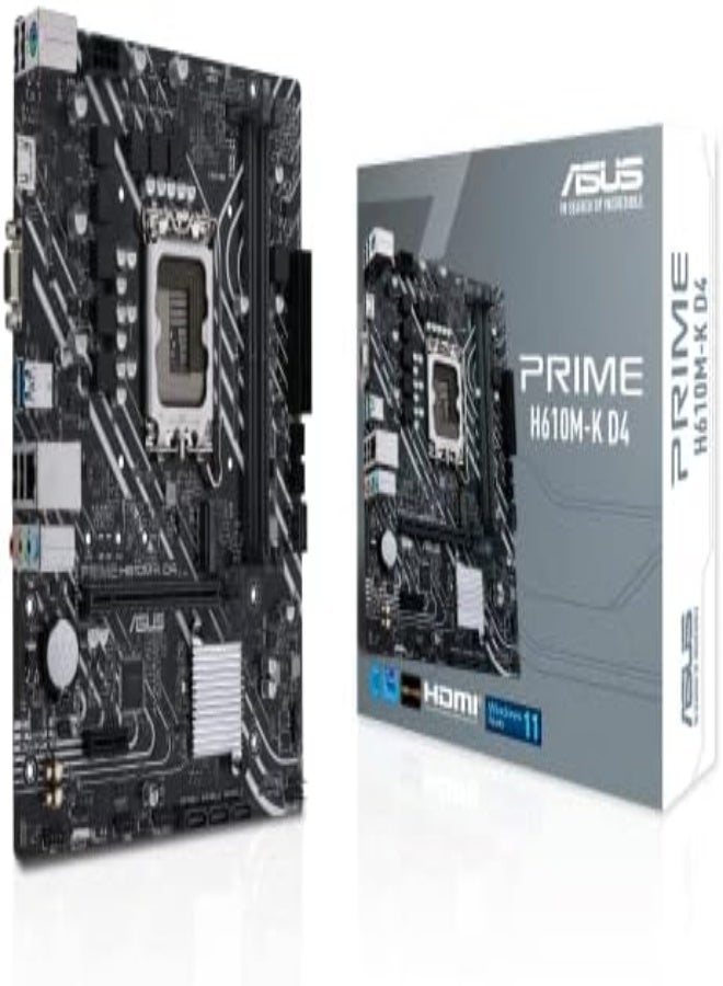 أسوس Prime H610M-K D4 LGA 1700 mATX Gaming Motherboard DDR4 PCIe 4.0 M.2 slot Realtek 1 Gb Ethernet SATA 6 Gbps 