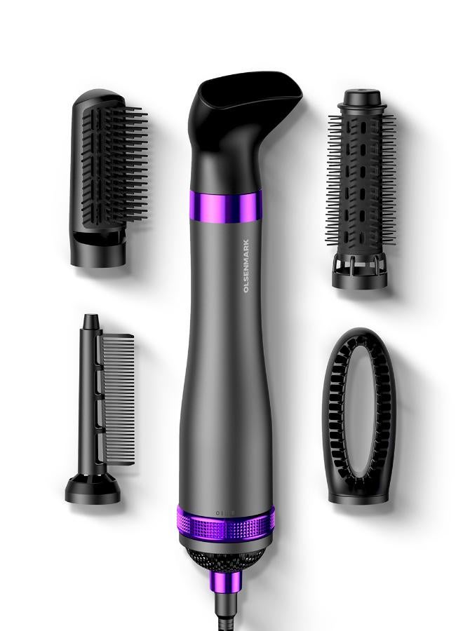 أولسنمارك مشط تصفيف الشعر الساخن 5 في 1 - OMH4115، خيارات متعددة للشعر القصير والطويل، فوهة القطع والتركيز، سلك دوار 360 درجة، مثالي للصالونات والتصفيف في المنزل - Image 2