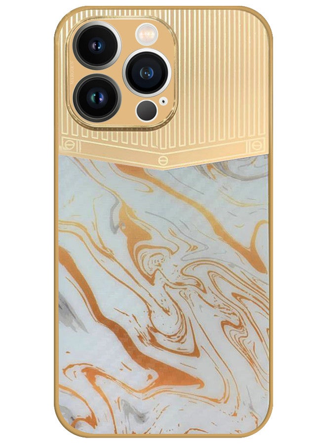 MARGOUN iPhone 13 Pro Luxury Gold Plated Case Hybrid Electroplated Frame Back Cover with Carbon Fiber Pattern MIX2  - Image 5