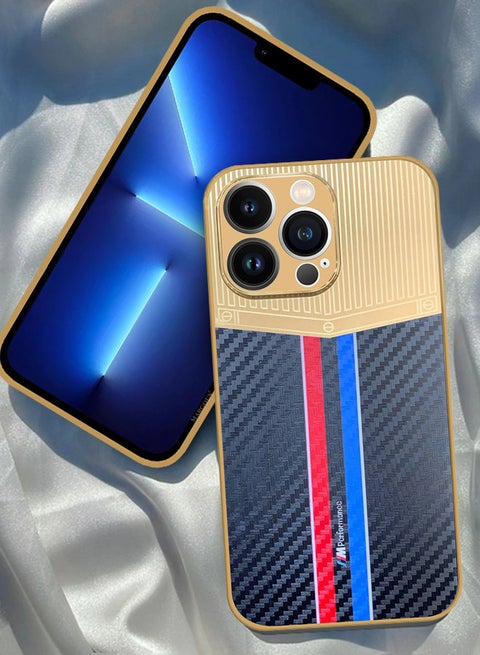 iPhone 13 Pro Max Luxury Gold Plated Case Hybrid Electroplated Frame Back Cover with Carbon Fiber Pattern mix1