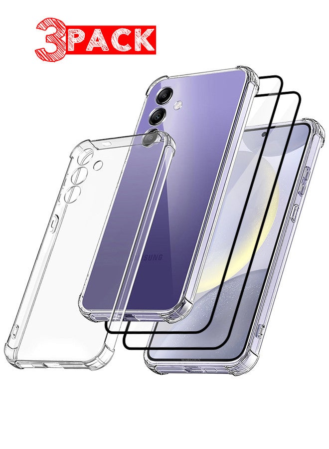 مارجون 3 Packs For Samsung Galaxy S24 Gorilla Case and 2 Screen Protectors Shock-Absorption Flexible Clear TPU Rubber Protective Cell Phone Cover Slim Fit Transparent Protective Case Cover Clear - Image 1