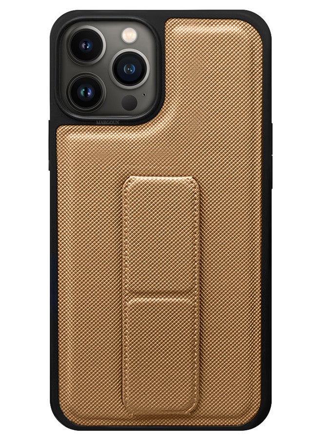 MARGOUN iPhone 12 Pro Max Grip Case Shockproof Anti Drop Cover with Hand Strap Holder Foldable Kickstand Brown - Image 2