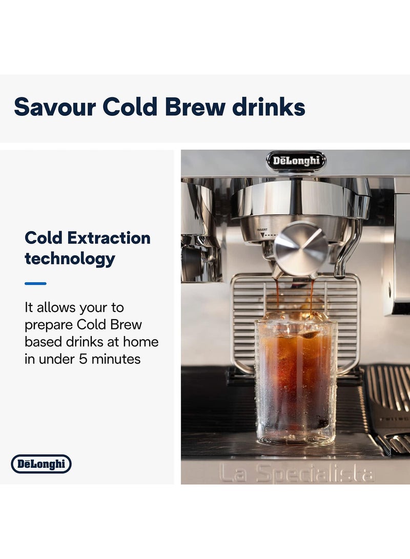 De'Longhi - La Specialista Maestro: Ultimate Cold Brew Manual Coffee Machine, Experience with Smart Tech, Cold Extraction Technology, 8 Recipes, Manual/Automatic Frothing, Metal - 2.5 L 1450 W EC9865.M Silver - Image 1