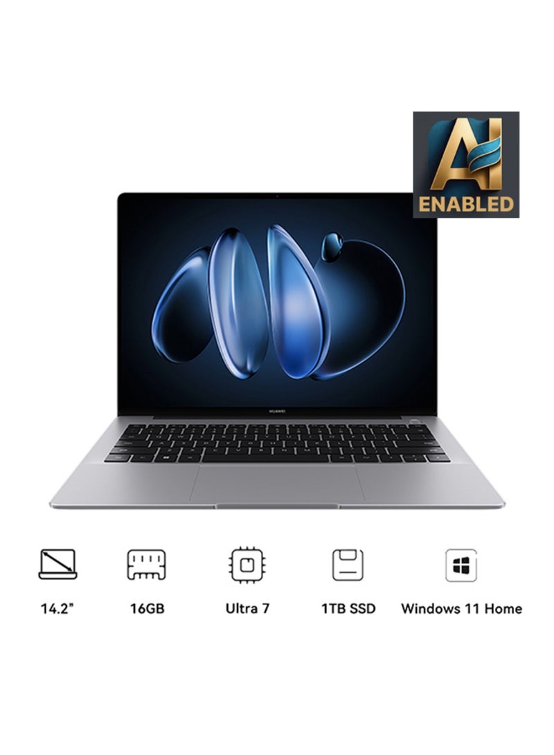 HUAWEI Matebook 14 Touchscreen Laptop With 14.2-Inch 2.8K OLED Touch-Control Handwriting Display, Core Ultra 7 155H Processor/16GB RAM/1TB SSD/Intel Iris XE Graphics/Windows 11 Home English/Arabic Space Grey English/Arabic Space Grey - Image 1