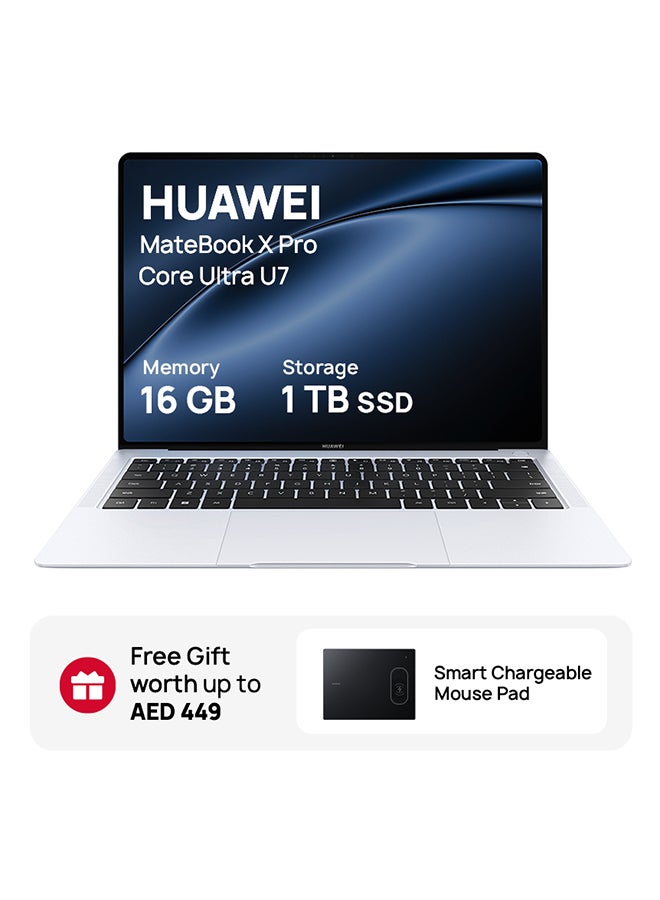 HUAWEI - MateBook X Pro Laptop With 14.2-Inch 3.1K flexible OLED Display, Core Ultra 7 Processor/16GB RAM/1TB SSD/Intel Iris XE Graphics/Windows 11 Home + Smart Chargeable Mouse Pad English/Arabic White - Image 1