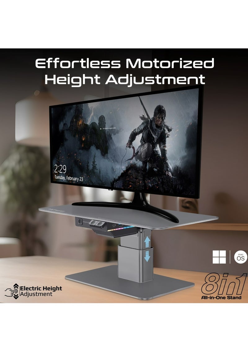 PROMATE 8-In-1 Electric Monitor and Laptop Riser Stand, Multi-functional Adjustable Height with Built-In USB Hub, 18W USB-C Power Delivery Port,  5Gbps USB 3.0 Data Transfer Port with RGB light,Raizer Grey  - Image 2
