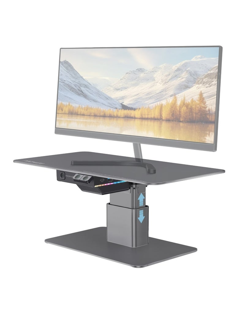PROMATE 8-In-1 Electric Monitor and Laptop Riser Stand, Multi-functional Adjustable Height with Built-In USB Hub, 18W USB-C Power Delivery Port,  5Gbps USB 3.0 Data Transfer Port with RGB light,Raizer Grey  - Image 1
