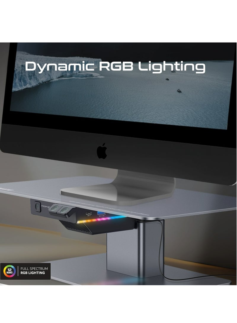 PROMATE 8-In-1 Electric Monitor and Laptop Riser Stand, Multi-functional Adjustable Height with Built-In USB Hub, 18W USB-C Power Delivery Port,  5Gbps USB 3.0 Data Transfer Port with RGB light,Raizer Grey  - Image 4