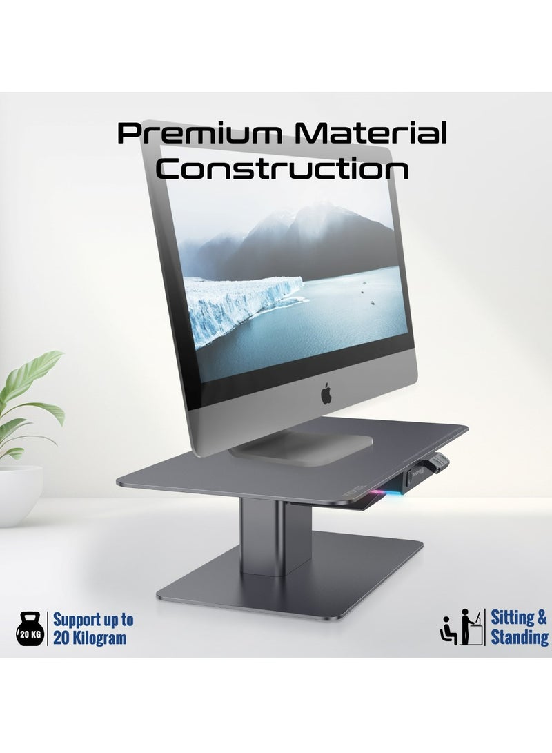 PROMATE 8-In-1 Electric Monitor and Laptop Riser Stand, Multi-functional Adjustable Height with Built-In USB Hub, 18W USB-C Power Delivery Port,  5Gbps USB 3.0 Data Transfer Port with RGB light,Raizer Grey  - Image 5