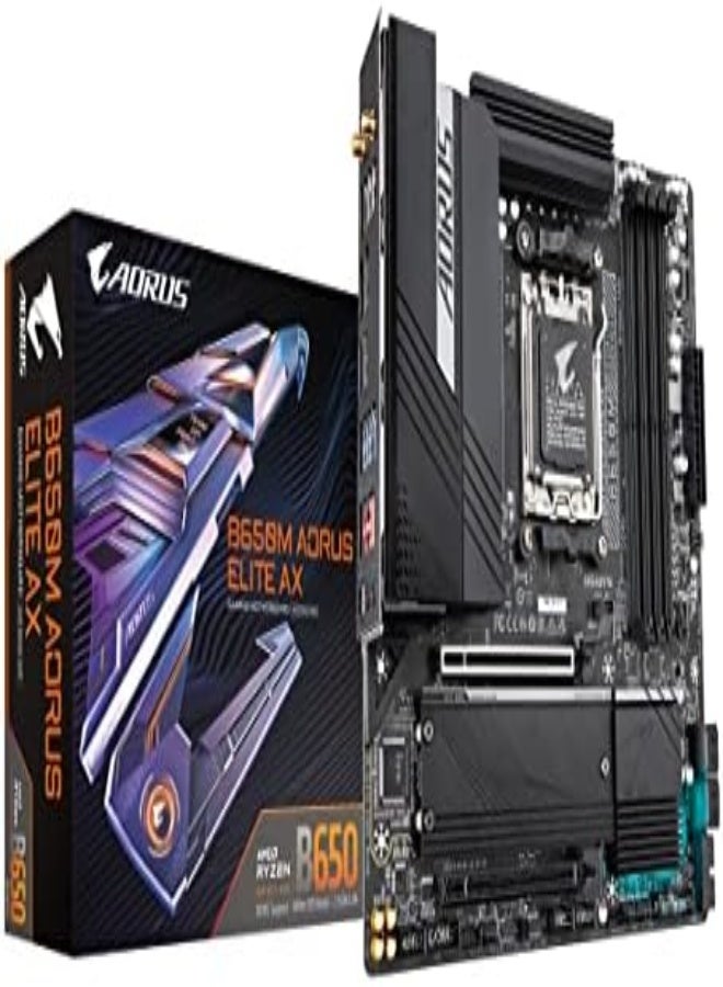 GIGABYTE - B650M AORUS Elite AX (AM5/ LGA 1718/ AMD B650/ Micro-ATX/ 5-Year Warranty/ DDR5/ 2* M.2/ PCIe 5.0/ USB 3.2 Gen2X2 Type-C/Intel 2.5GbE LAN/Q-Flash Plus/EZ-Latch/Gaming Motherboard) - Image 1
