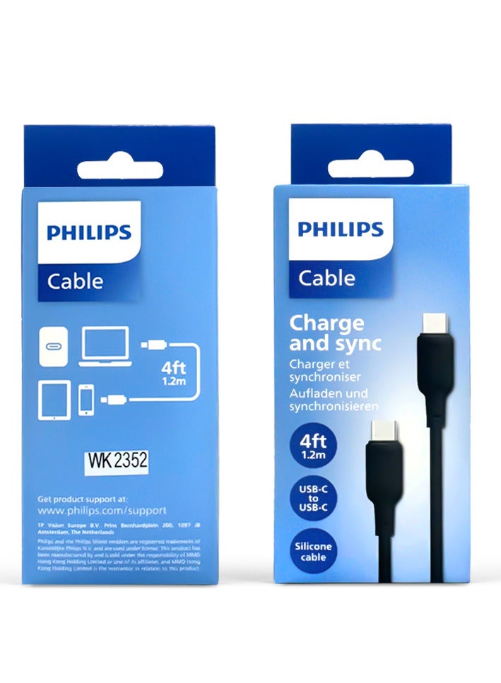 Philips DLC6541CB 60W Fast Charging USB-C to USB-C Cable with 1.2m length, USB 2.0 Data Transfer up to 480Mbps, Flexible Silicone Design, 10000+ Bend Tested, Sync and Charge Support for iPhone, MacBook, iPad Pro, Samsung, and Type-C Devices Black - Image 5