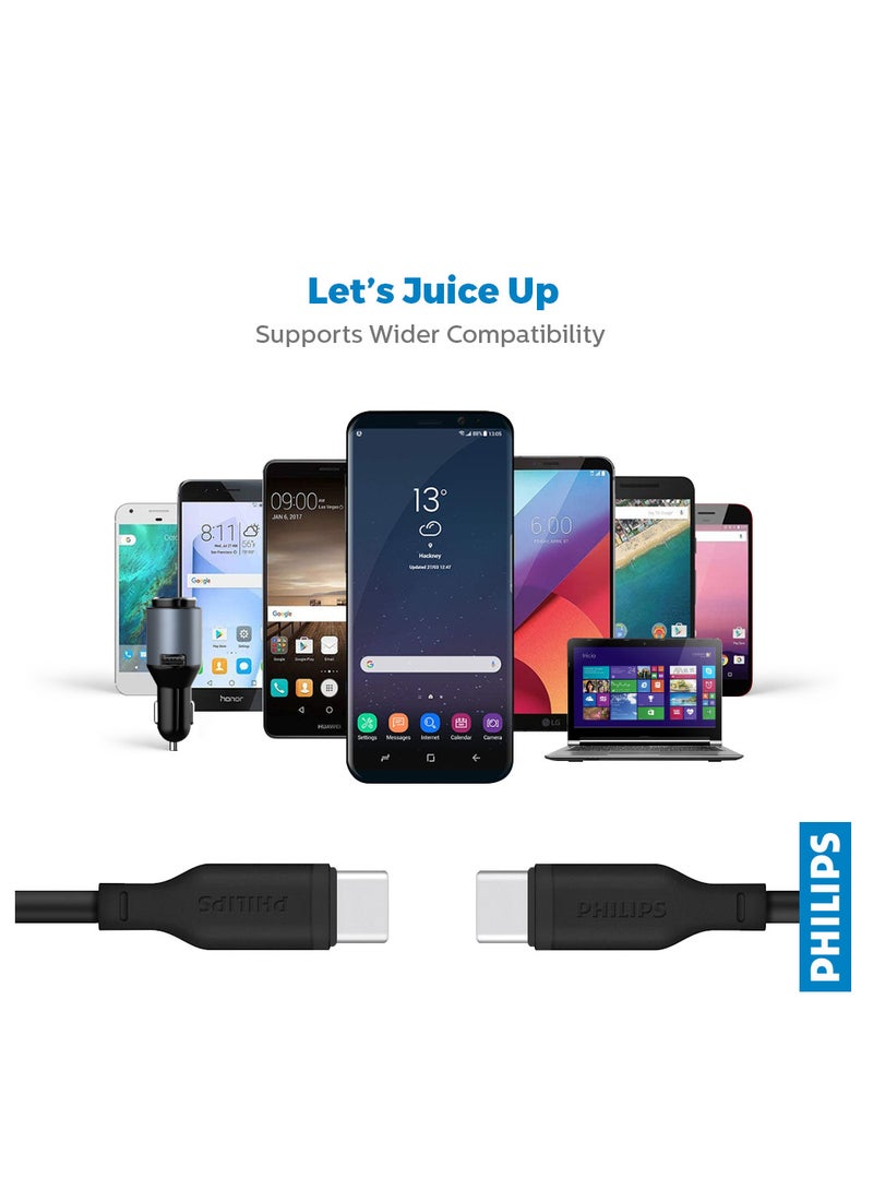 Philips DLC6541CB 60W Fast Charging USB-C to USB-C Cable with 1.2m length, USB 2.0 Data Transfer up to 480Mbps, Flexible Silicone Design, 10000+ Bend Tested, Sync and Charge Support for iPhone, MacBook, iPad Pro, Samsung, and Type-C Devices Black - Image 4
