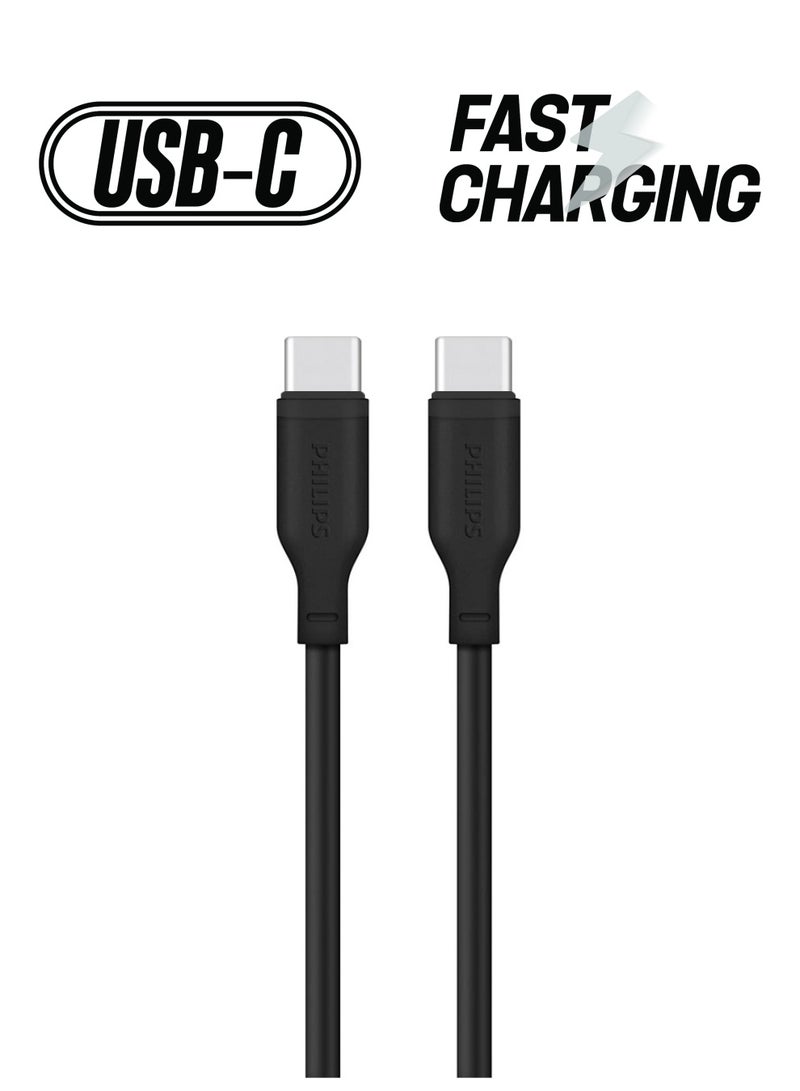 Philips DLC6541CB 60W Fast Charging USB-C to USB-C Cable with 1.2m length, USB 2.0 Data Transfer up to 480Mbps, Flexible Silicone Design, 10000+ Bend Tested, Sync and Charge Support for iPhone, MacBook, iPad Pro, Samsung, and Type-C Devices Black - Image 1