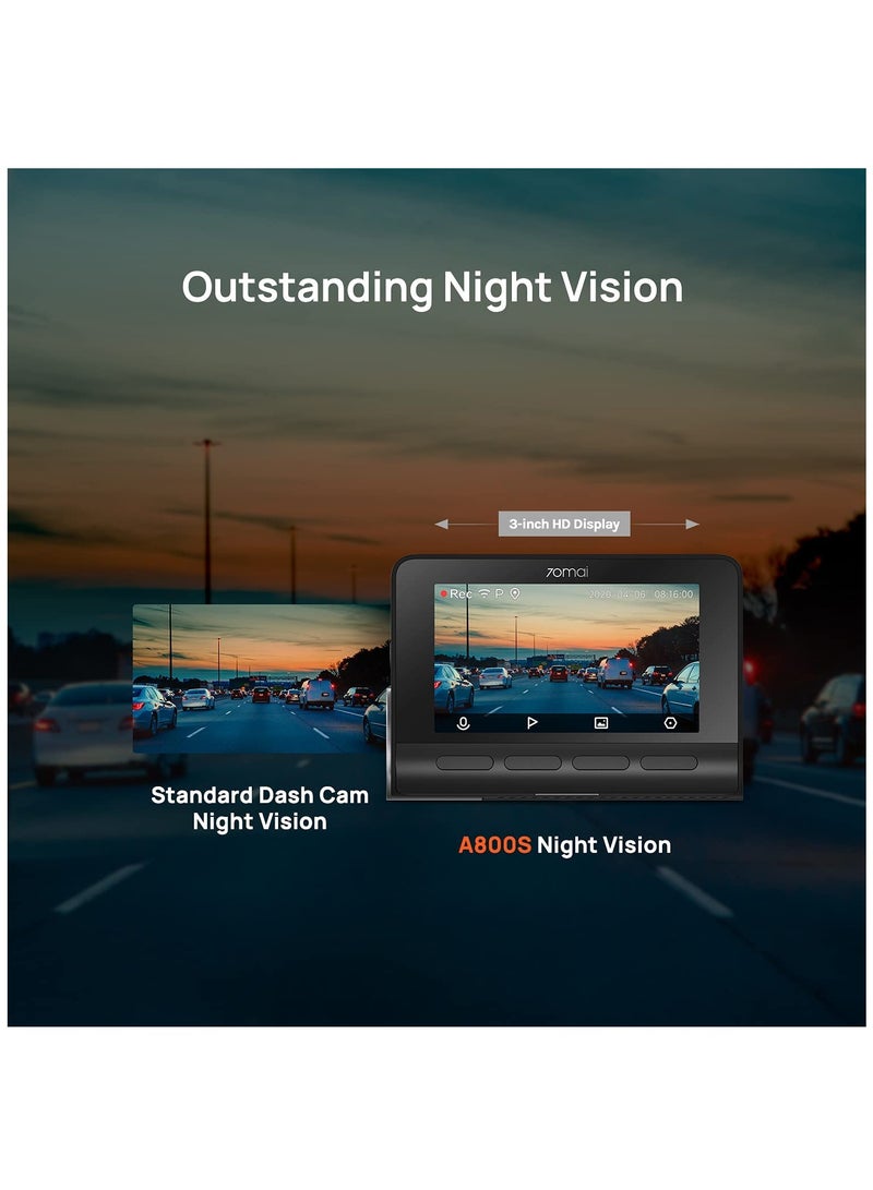 70mai - Dash Cam 4K A800S, High Resolution 3840x2160P, 1080P, Front And Rear, Built In WiFi GPS Smart Dash Camera For Cars, ADAS, Sony IMX415, 3'' IPS LCD Screen, 140° Wide Angle FOV, Night Vision - Image 1