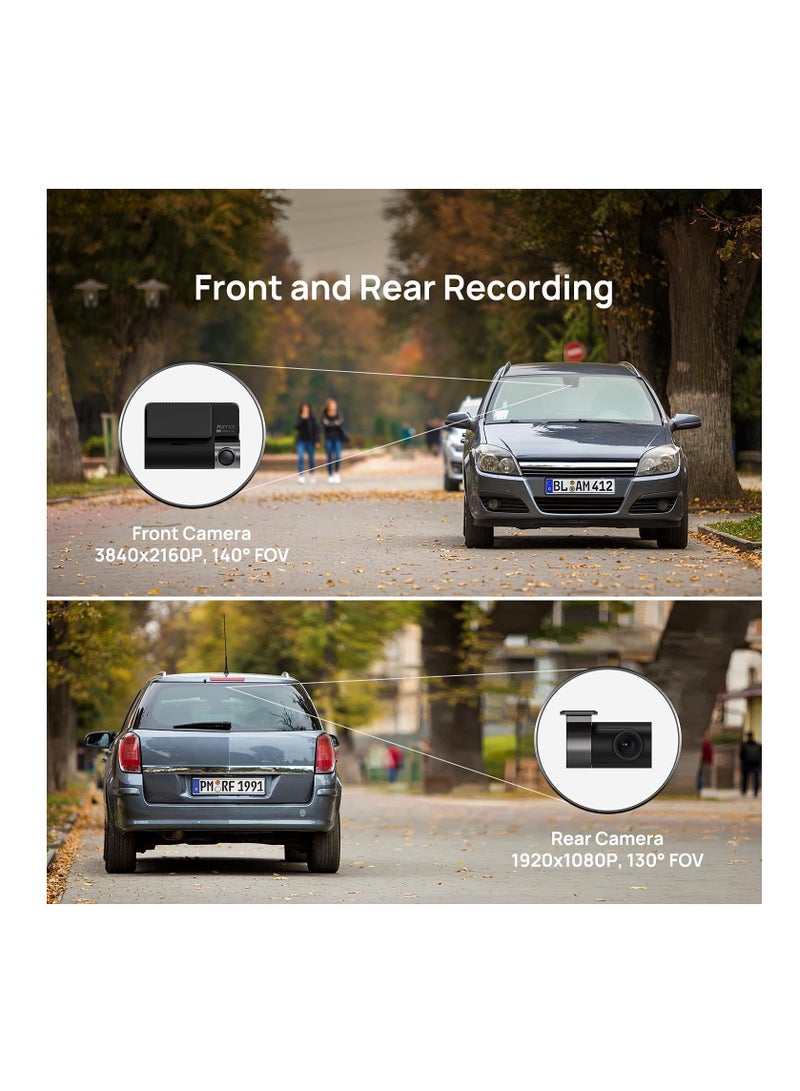 70mai - Dash Cam 4K A800S, High Resolution 3840x2160P, 1080P, Front And Rear, Built In WiFi GPS Smart Dash Camera For Cars, ADAS, Sony IMX415, 3'' IPS LCD Screen, 140° Wide Angle FOV, Night Vision - Image 1