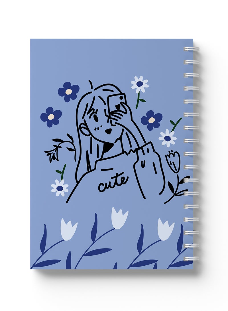 LOWHA Sprial Notebook 60 Sheets with Hard Paper Covers and Cute Girl with Flowers Design Multicolour - Image 1
