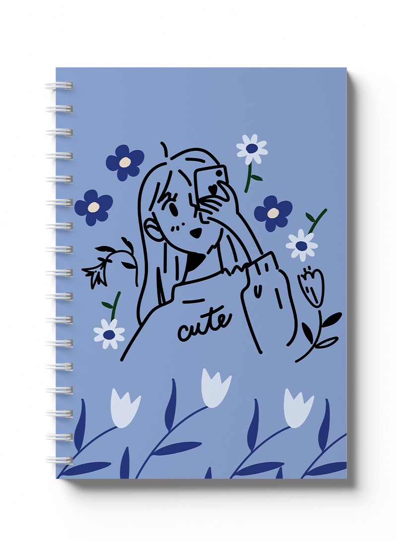 LOWHA Sprial Notebook 60 Sheets with Hard Paper Covers and Cute Girl with Flowers Design Multicolour - Image 4