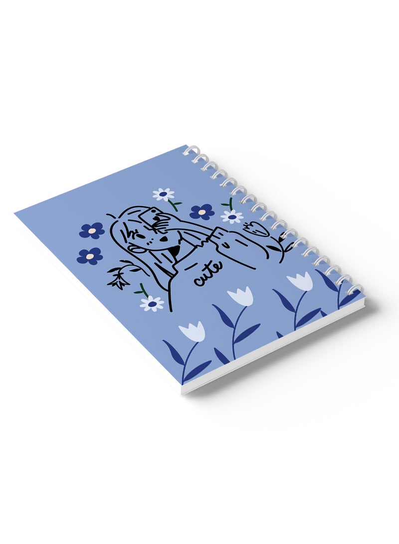 LOWHA Sprial Notebook 60 Sheets with Hard Paper Covers and Cute Girl with Flowers Design Multicolour - Image 3