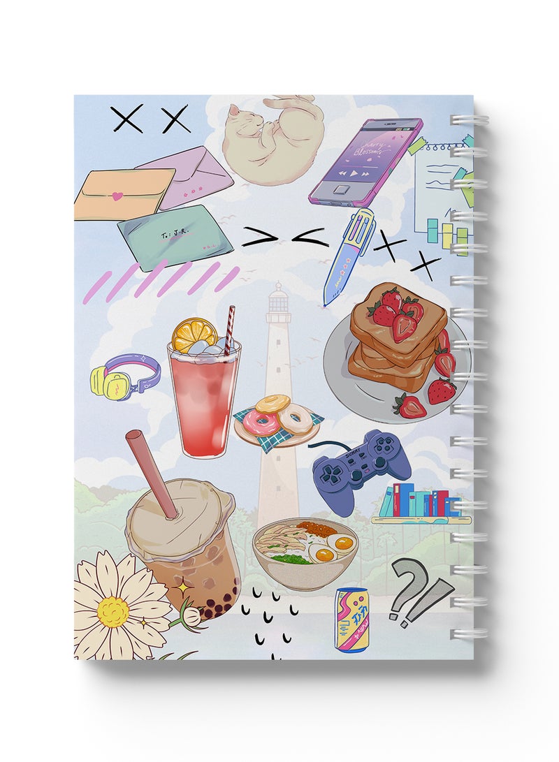 LOWHA - Sprial Notebook 60 Sheets with Hard Paper Covers and Random Colorful Items  Design Multicolour - Image 1