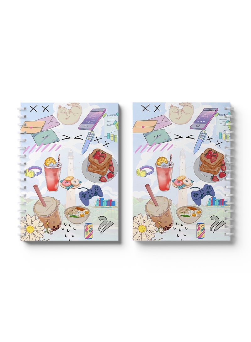 LOWHA - Sprial Notebook 60 Sheets with Hard Paper Covers and Random Colorful Items  Design Multicolour - Image 1
