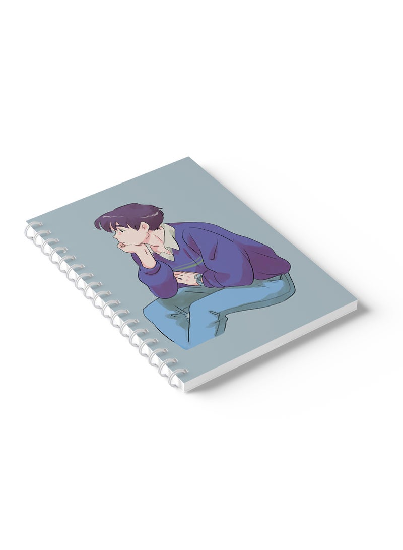 LOWHA - Sprial Notebook 60 Sheets with Hard Paper Covers and Anime Boy Thinking Design Multicolour - Image 1