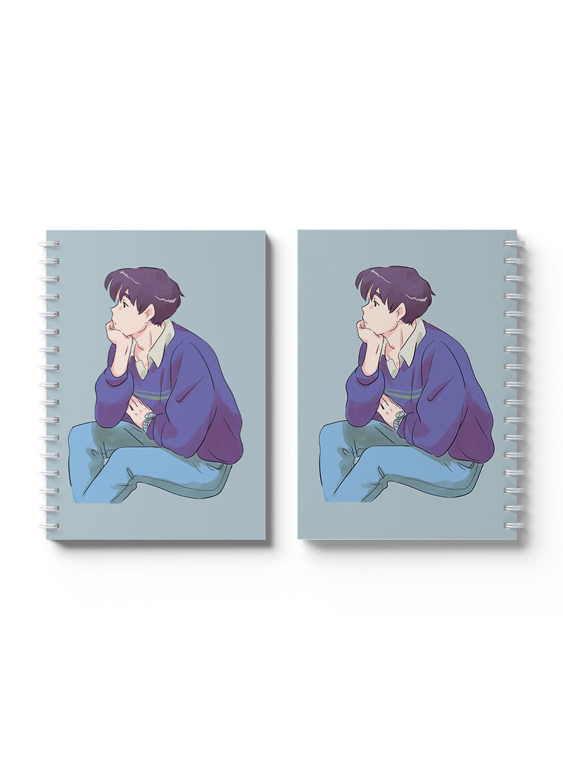LOWHA - Sprial Notebook 60 Sheets with Hard Paper Covers and Anime Boy Thinking Design Multicolour - Image 1