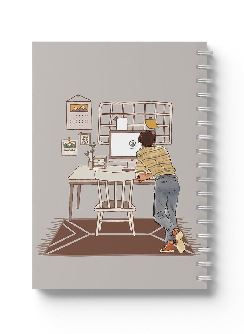 LOWHA - Sprial Notebook 60 Sheets with Hard Paper Covers and Boy in Office Room Design Multicolour - Image 1
