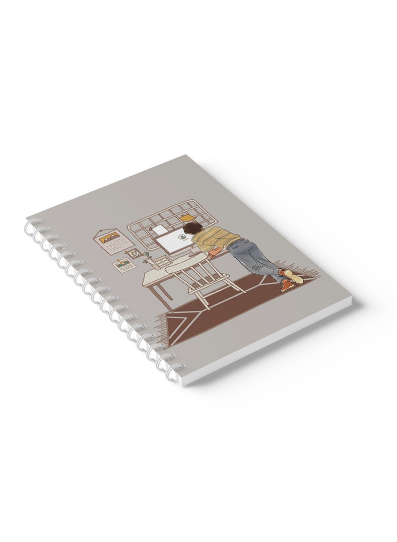 LOWHA - Sprial Notebook 60 Sheets with Hard Paper Covers and Boy in Office Room Design Multicolour - Image 1