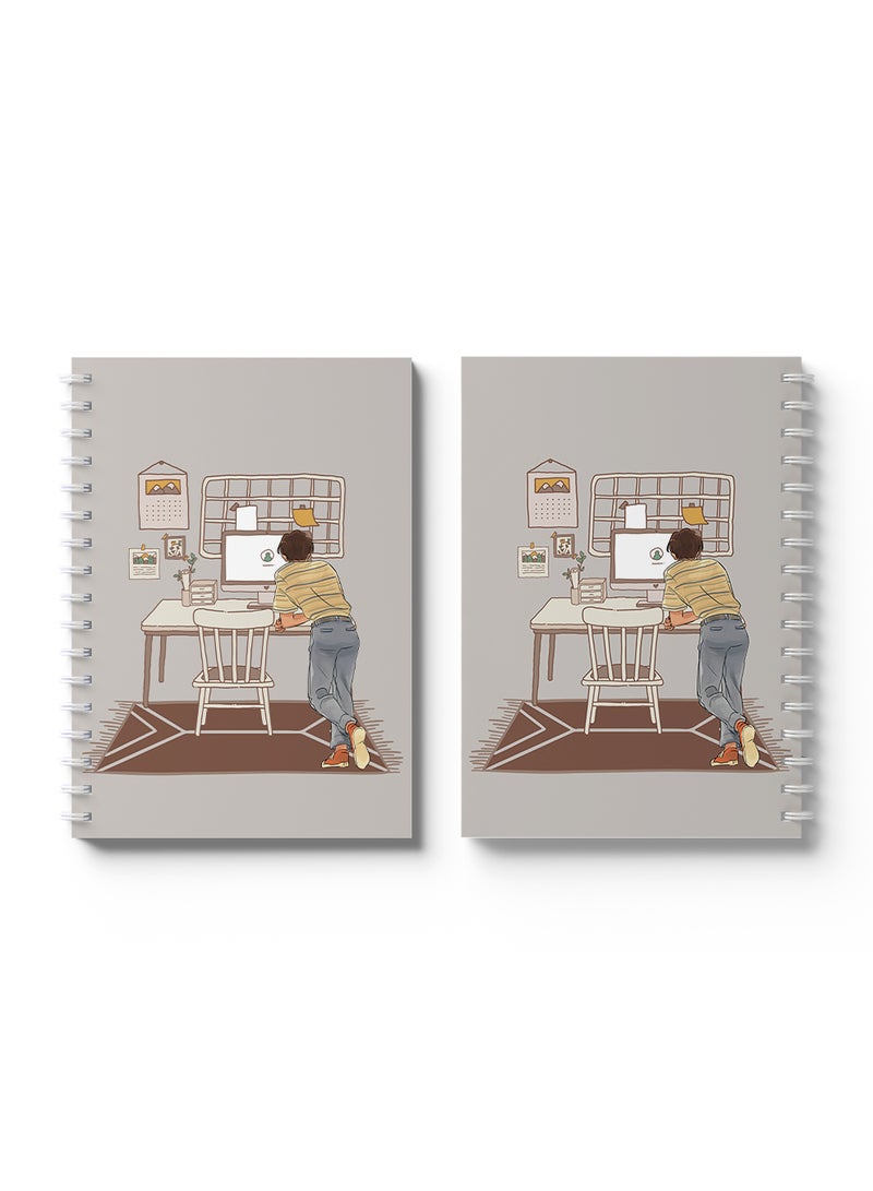 LOWHA - Sprial Notebook 60 Sheets with Hard Paper Covers and Boy in Office Room Design Multicolour - Image 1