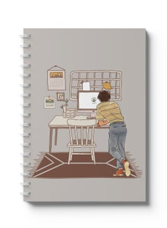 LOWHA Sprial Notebook 60 Sheets with Hard Paper Covers and Boy in Office Room Design Multicolour  - Image 4