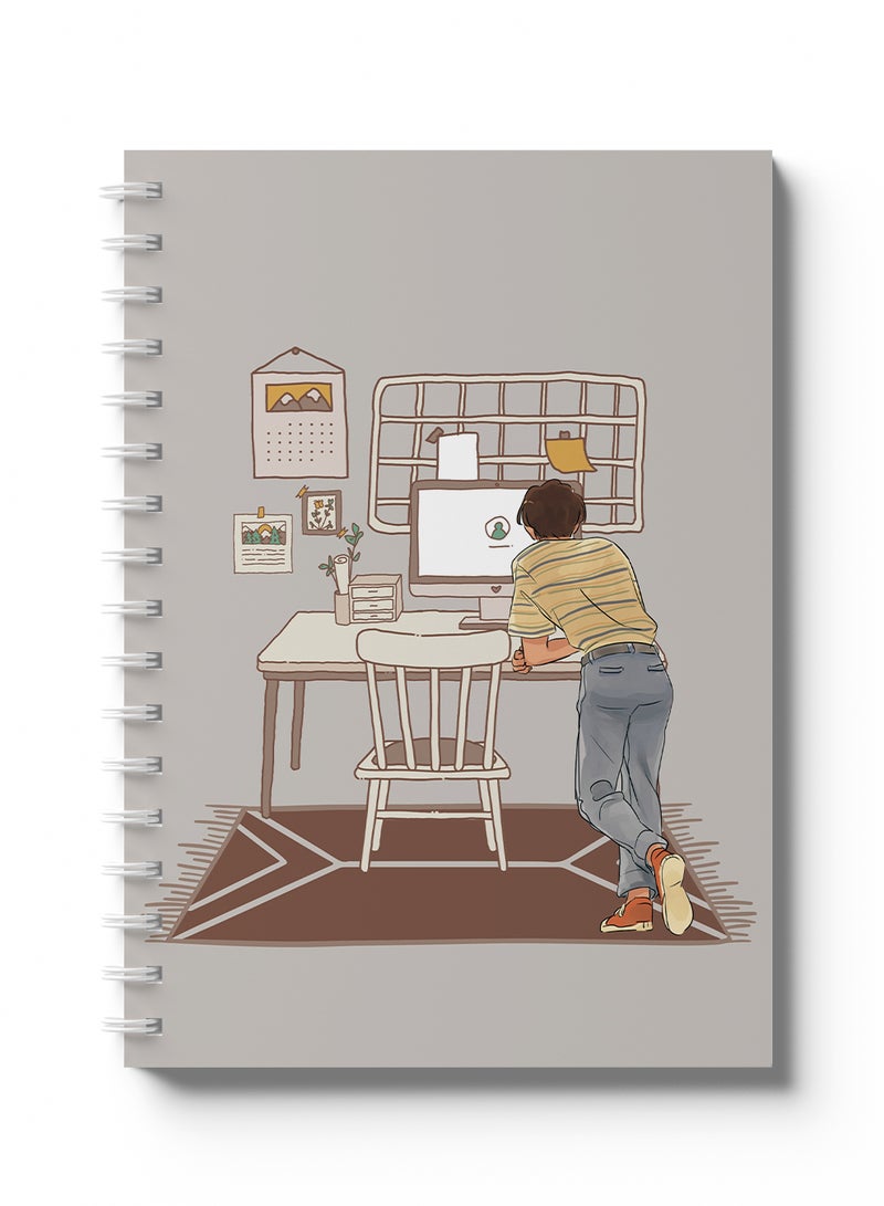 LOWHA - Sprial Notebook 60 Sheets with Hard Paper Covers and Boy in Office Room Design Multicolour - Image 1