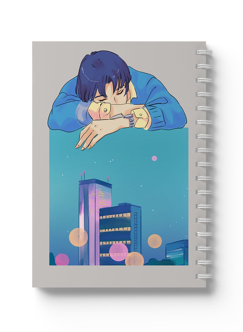 LOWHA Sprial Notebook 60 Sheets with Hard Paper Covers and Anime boy with city view image Design Multicolour - Image 1