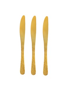 Royalford 3pcs 20cm Stainless Steel Dessert Knife RF11994 Stylish Golden Design with Hammer Finish Handle, and Light-Weight 100% Food-Grade, Suitable for Dining Table, Home and Restaurant Multicolor 20cm