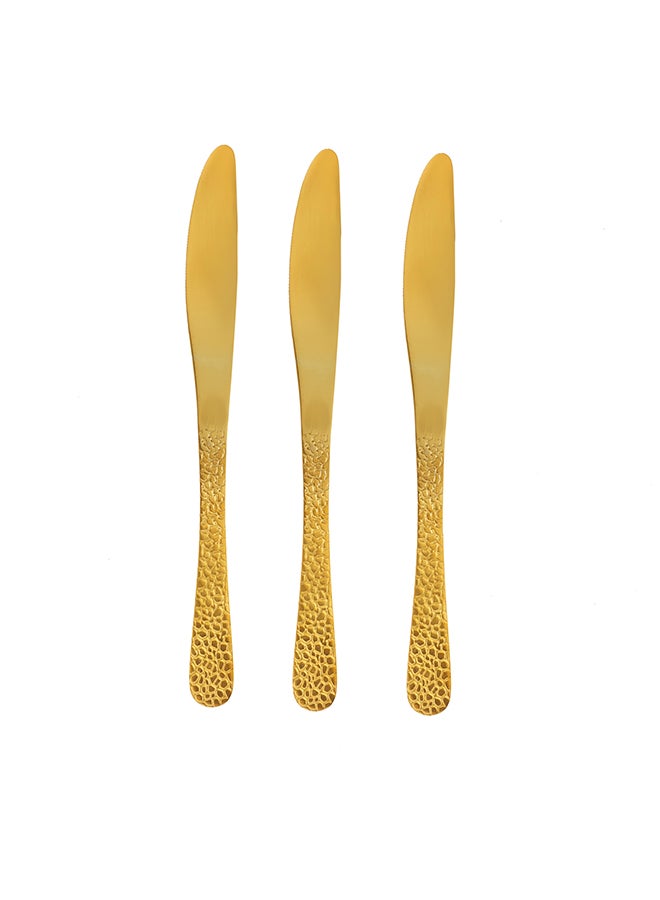 Royalford - Royalford 3pcs 20cm Stainless Steel Dessert Knife RF11994 Stylish Golden Design with Hammer Finish Handle, and Light-Weight 100% Food-Grade, Suitable for Dining Table, Home and Restaurant Multicolor 20cm - Image 1