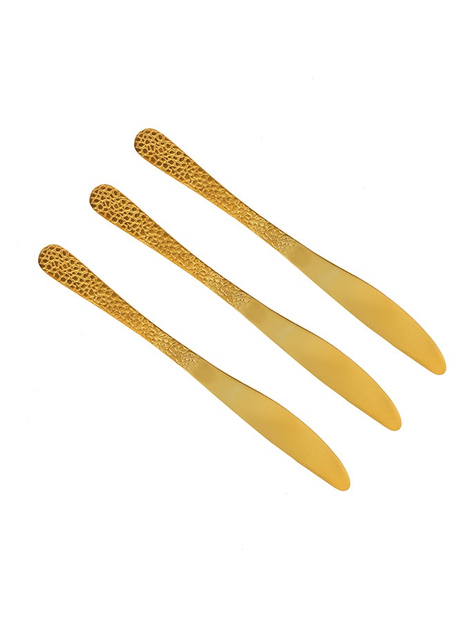 Royalford - Royalford 3pcs 20cm Stainless Steel Dessert Knife RF11994 Stylish Golden Design with Hammer Finish Handle, and Light-Weight 100% Food-Grade, Suitable for Dining Table, Home and Restaurant Multicolor 20cm - Image 1
