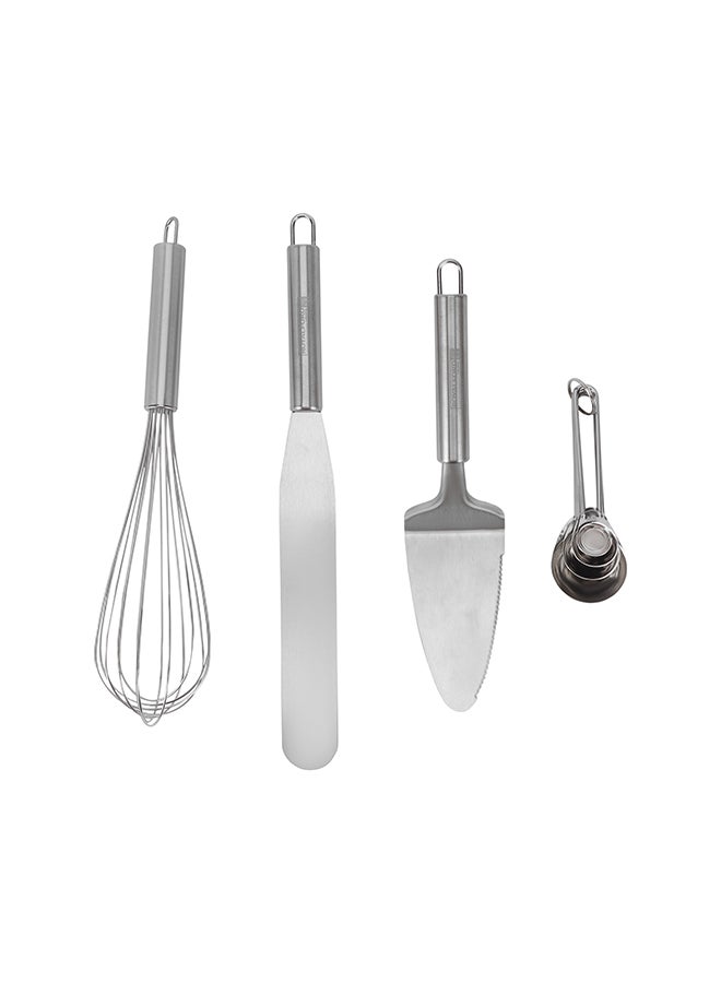 Royalford Royalford Pack of 4 Baking Tools Set RF12320 Stainless Steel Kitchen Tools, Includes Scraper, Whisk, Shovel and Measuring Spoons Perfect for Cooking, Baking, Decorating Cakes, Cookies, Pies Multicolor  - Image 1