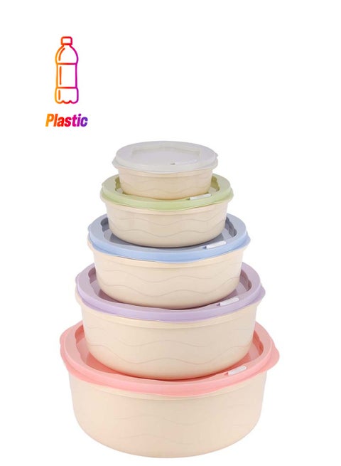 Royalford Round Plastic Food Storage Container RF12181 Pack of 5 Containers, 300 ml, 800 ml, 1600 ml, 2600 ml, 4100 ml, Storage Box for Food, Leftover, Marinades, Dough, etc. Multicolor