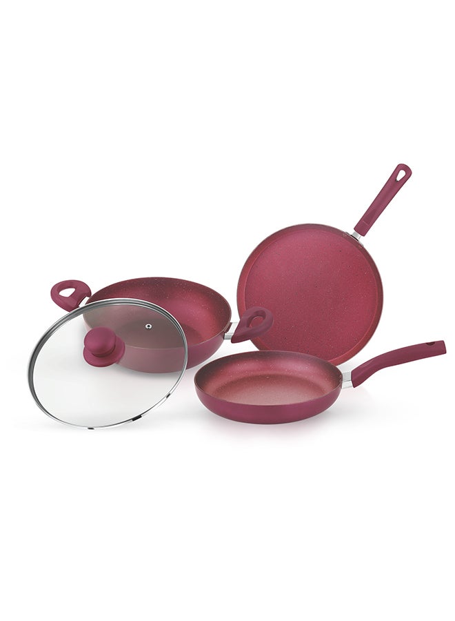 Royalford Royalford 4-piece Granite Cookware Set- RF11959/ Press Aluminum Body with Durable 5 Layer Coating/ Dot Induction Base, Heat-Resistant Bakelite Handles and Tempered Glass Lid Elegant color  - Image 1